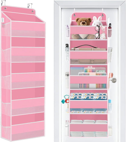 WISELIFE Over The Door Organizer Storage 4 Shelves Large Capacity Hanging Bedroom Storage Solution with 6 Side Pockets for Dorm Bathroom Pantry Nursery and Baby Essentials Holds up to 40 Lbs (Black)