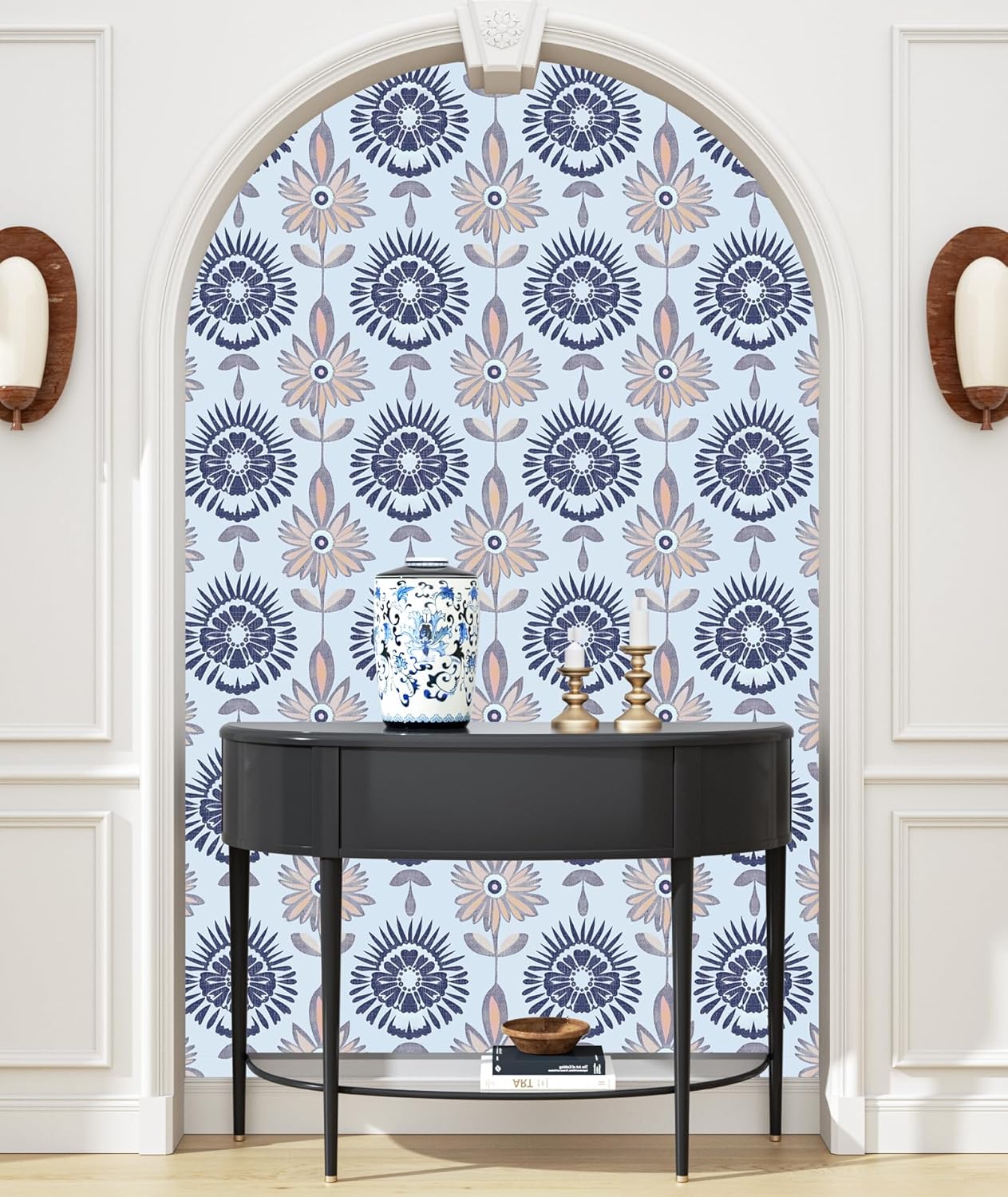 BOKEBEVE Leaves Contact Paper Floral Wallpaper Stick and Peel Boho Damask Wall Paper for Liner Drawer Cabinet Backsplash Renter Friendly Waterproof 17.5 x 118In
