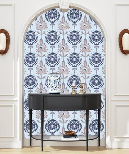 BOKEBEVE Leaves Contact Paper Floral Wallpaper Stick and Peel Boho Damask Wall Paper for Liner Drawer Cabinet Backsplash Renter Friendly Waterproof 17.5 x 118In