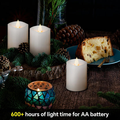 3x4 Flickering Flameless Candles Set of 3,Real Wax Pillar LED Candles,with Timer,4 inch Flameless Candles with Remote,for Party Wedding Holiday Home Decor,Ivory