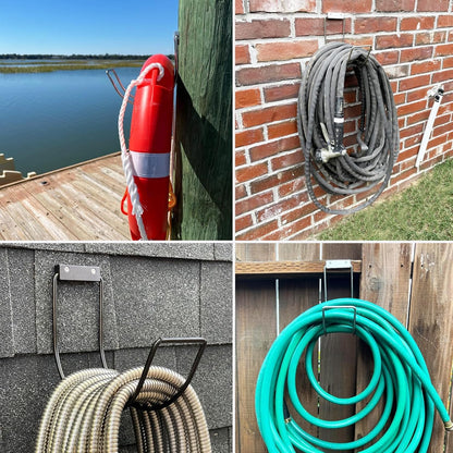 Garden Hose Holder Water Hose Hanger Wall Mounted,304Stainless Steel Solid Hose Hook Holds Up to 150Ft Garden Hose, Expandable Hose, Water Hose - Chrome