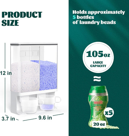 105 Oz Laundry Detergent Dispenser with Nail - Wall Mounted Scent Booster Beads Container, Softener Beads Storage, Rice Dispenser, Dry Food/Solid Grain Organizer