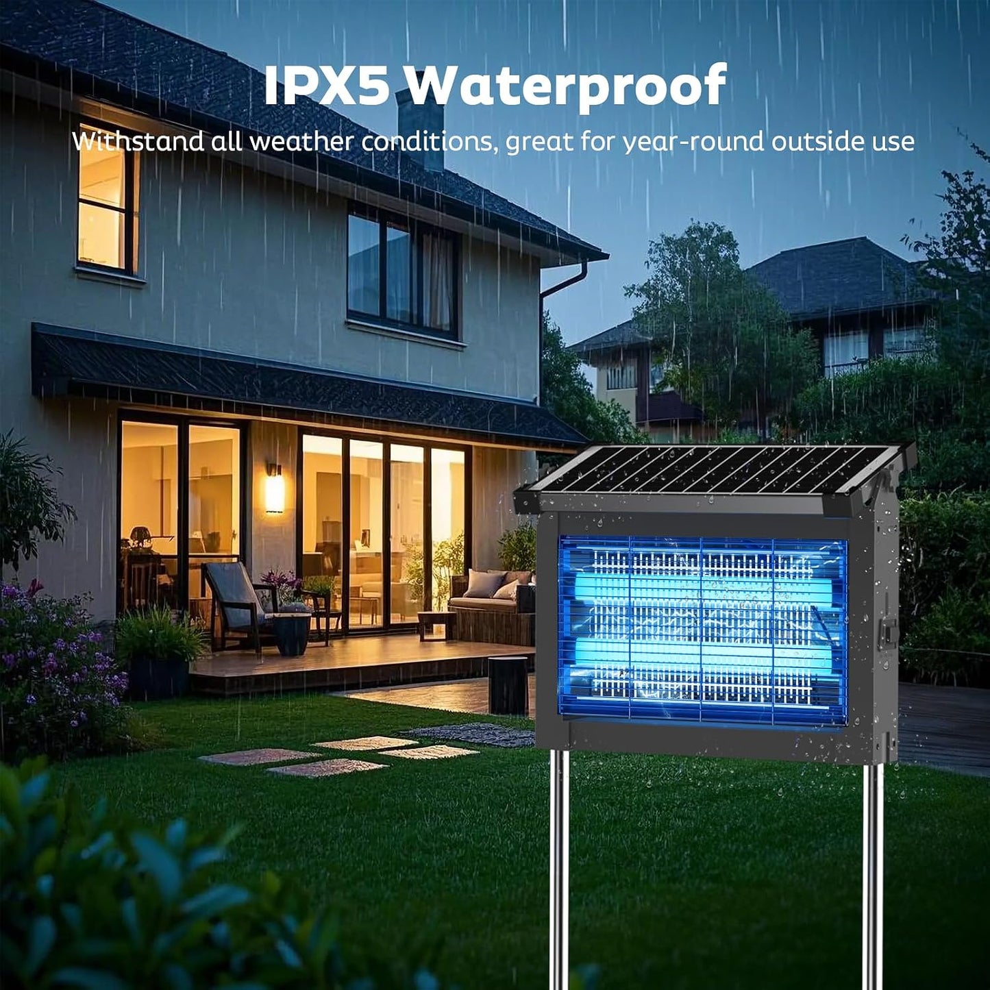 OnBeam Solar Bug Zapper Outdoor, 4500V Mosquito Zapper Fly Trap for Patio | 10W Solar Panel, IPX5 Waterproof, Auto Mode, Solar Powered, USB C Charging, Electric Rechargeable Mosquito Killer for Garden