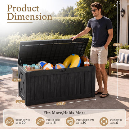 Devoko 120 Gallon Deck Box Resin Outdoor Storage Box Waterproof for Patio, Large Outdoor Storage Bench Lockable for Outside (Black)