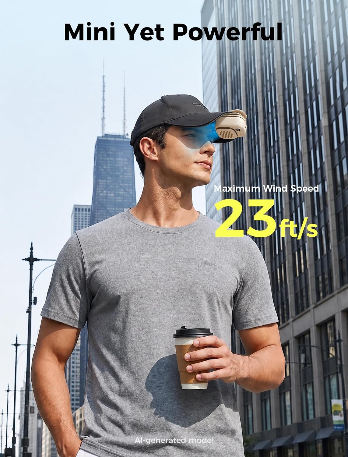 Aecooly Magnetic Clip On Fan, Mini Portable Neck Fan, Mighty Waist Fans, Light Hat Fans, Hands Free USB Rechargeable [10H Max Cooling Time], Personal Battery Powered for Travel, Gifts for Women -Beige