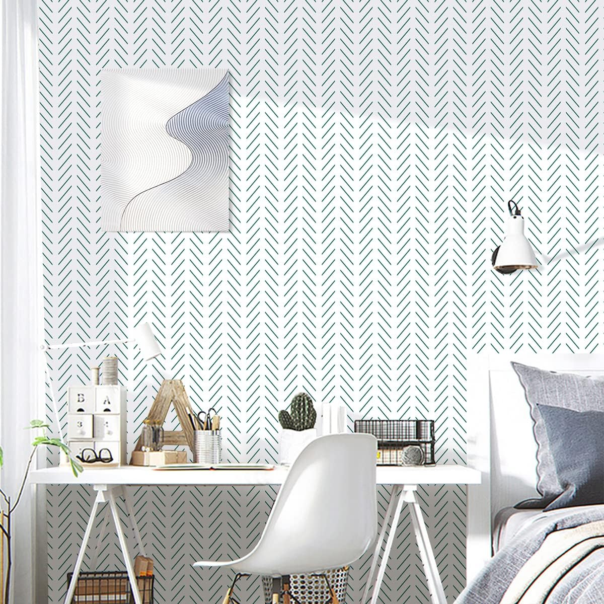 Erfoni Black and White Peel and Stick Wallpaper Modern Herringbone Contact Paper Bathroom 17.7inch x 118.1inch Geometric Removable Wallpaper Peel and Stick Self Adhesive Contact Paper for Accent Wall