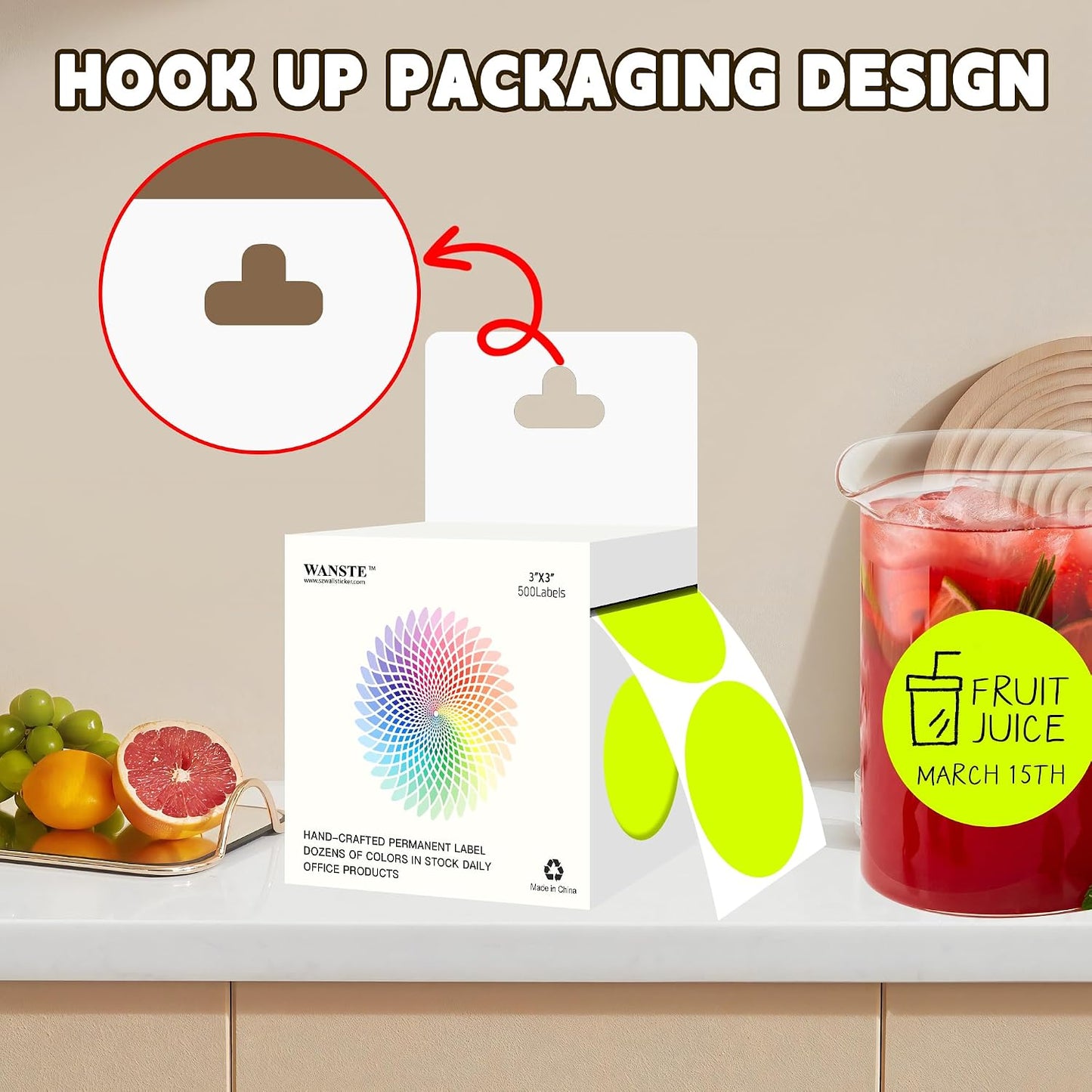 3 Inch White Color Code Dot Stickers,500 PCS Round Labels Stickers in Dispenser Box for Organization, Inventory,Classroom