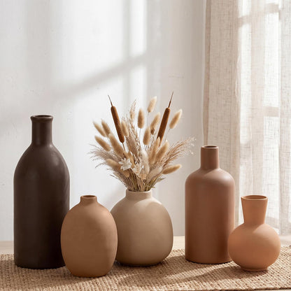 Small Ceramic Modern Decorative Flower Vase Set Farmhouse Vases, 5 Pack | Ornaments for Living Room, Kitchen, Bedroom, Party, Wedding