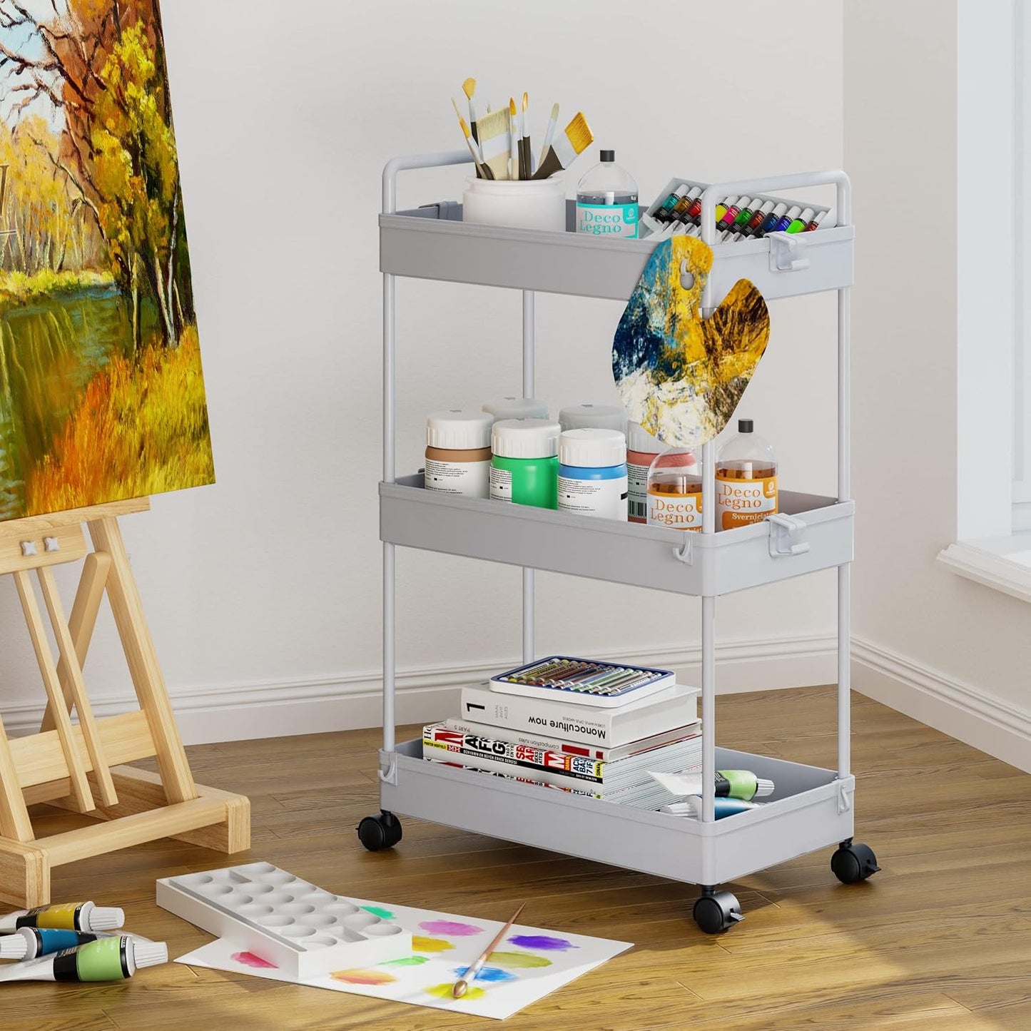 Ronlap 3 Tier Slim Rolling Storage Cart with Wheels Plastic Utility Cart Organizer for Snack Craft Art Postpartum Baby Diaper Nail Makeup in Bathroom Laundry Room Kitchen Bedside Narrow Space, White