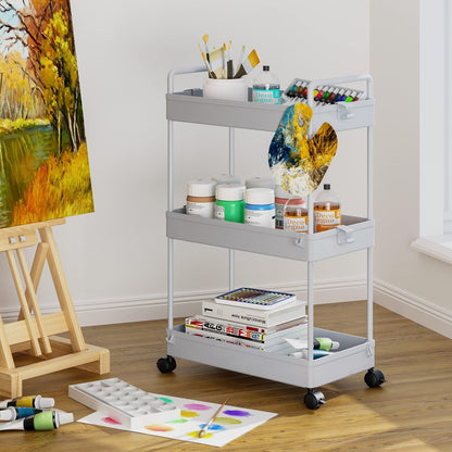 Ronlap 3 Tier Slim Rolling Storage Cart with Wheels Plastic Utility Cart Organizer for Snack Craft Art Postpartum Baby Diaper Nail Makeup in Bathroom Laundry Room Kitchen Bedside Narrow Space, White