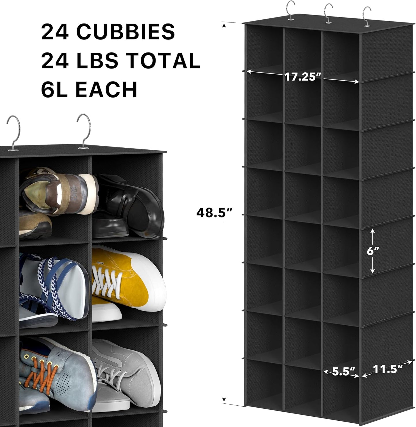 Simple Houseware 24 Section Shelves Hanging Shoes Organizer Holder for Closet, Gray