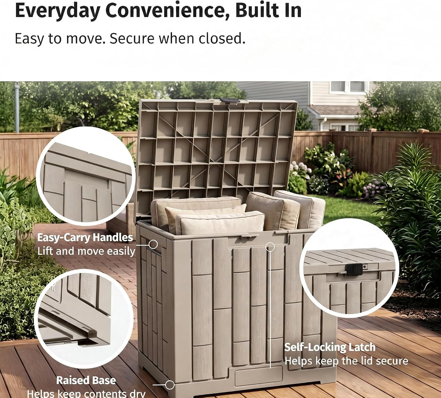 LAUSAINT HOME 320 Gallon Resin Deck Box, Package Delivery Box with Lockable Lid, Waterproof Outdoor Storage Box For Garden Tools, Patio Cushions(320 Gallon,Black)