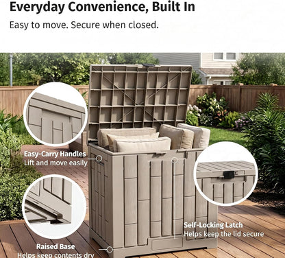 LAUSAINT HOME 320 Gallon Resin Deck Box, Package Delivery Box with Lockable Lid, Waterproof Outdoor Storage Box For Garden Tools, Patio Cushions(320 Gallon,Black)