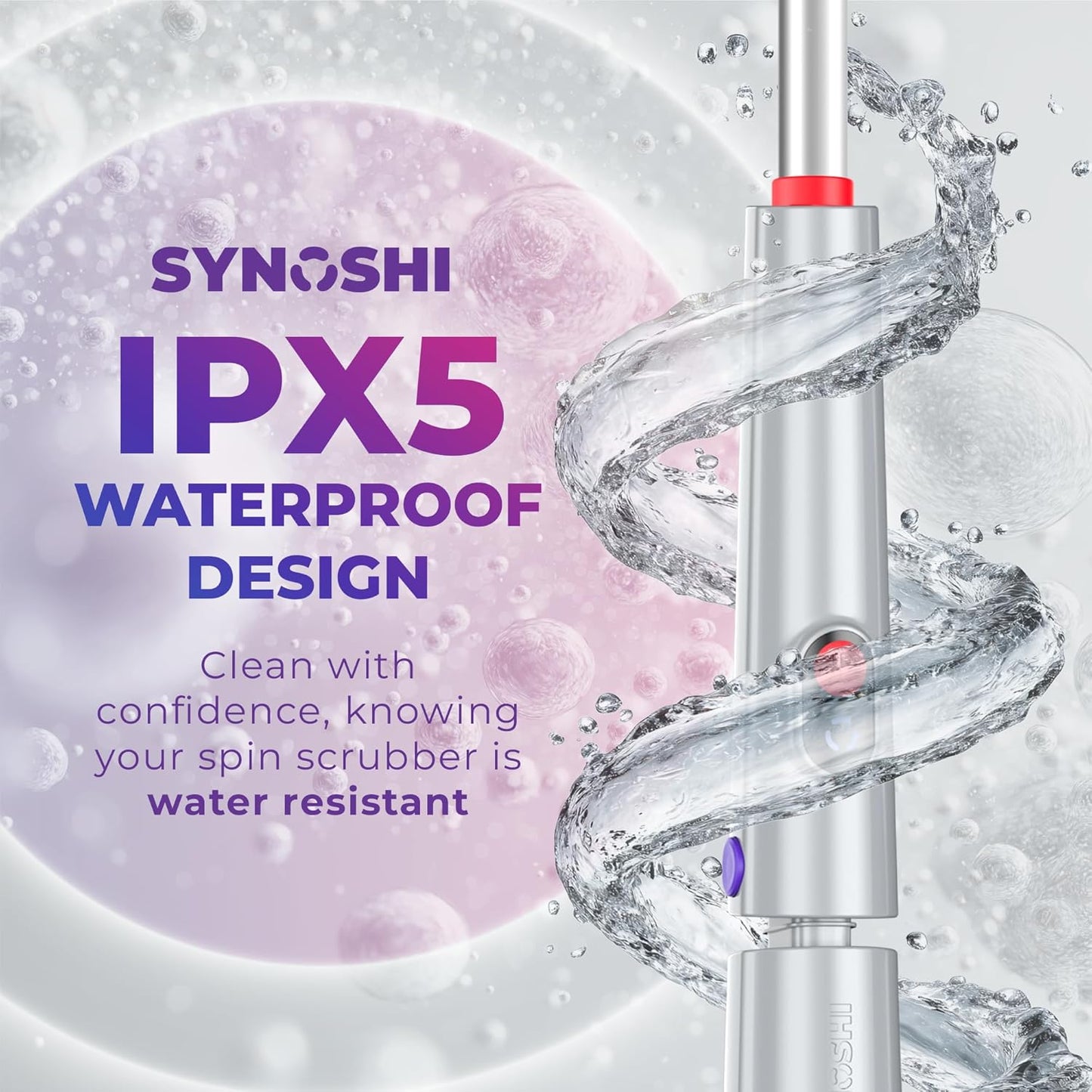 Synoshi PRO Electric Spin Scrubber with Long Handle – Cordless Shower Scrubber, Bathroom Cleaning Brush, Electric Scrubber for Cleaning Shower, Tub & Floor, Adjustable Angles, 2 Speeds Power Scrubber