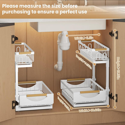 Under Sink Organizer and Storage for Bathroom and Kitchen - 2 Pack 3 Tier Under Cabinet Pull Out Shelf Organizers - Slide Out Drawer Organization for Home Cabinets Shelves and Drawers