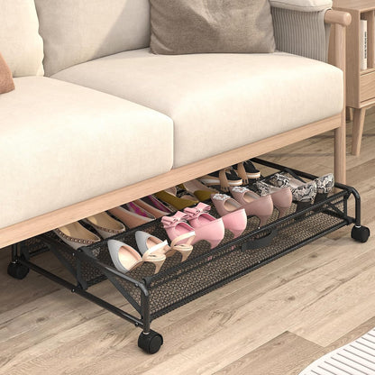 Under Bed Shoe Storage Organizer, Rolling Under Bed Storage Containers with Wheels, Under Bed Shoe Organizer Drawer Space Saving for bedroom