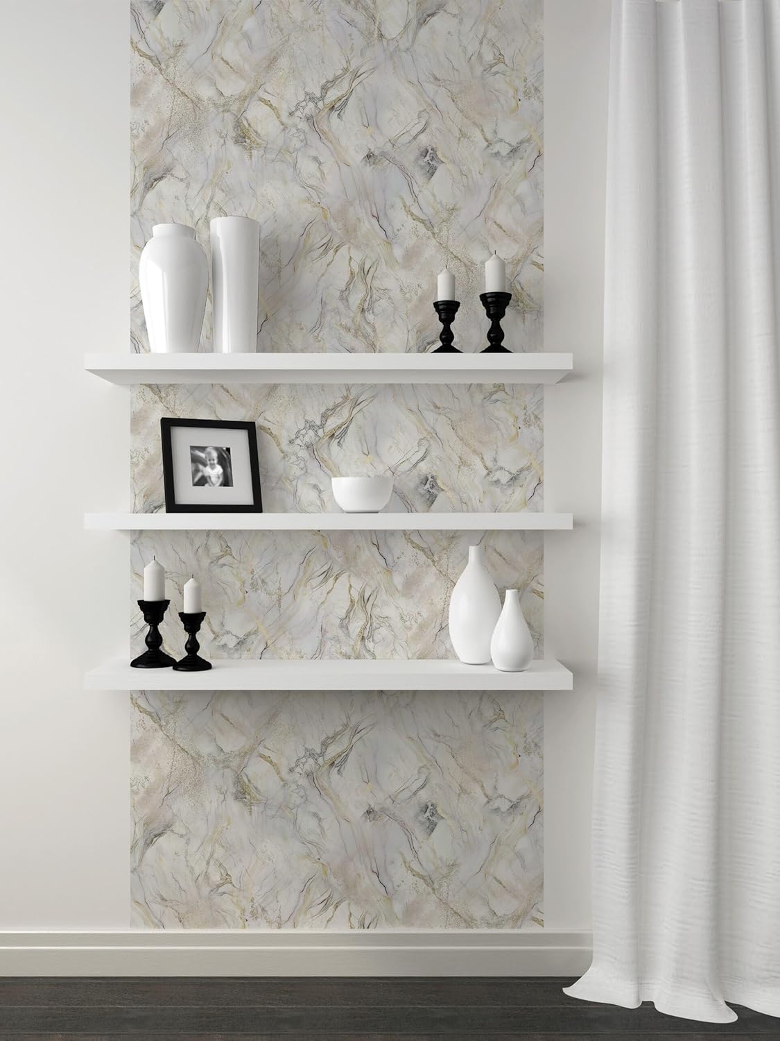 Peel and Stick Wallpaper Roll 17.5 x 216 Whispering Tales Design in Vinyl Sticker Paper for Accent Panels, Bedroom, Kitchen, Office or Shelf Liner