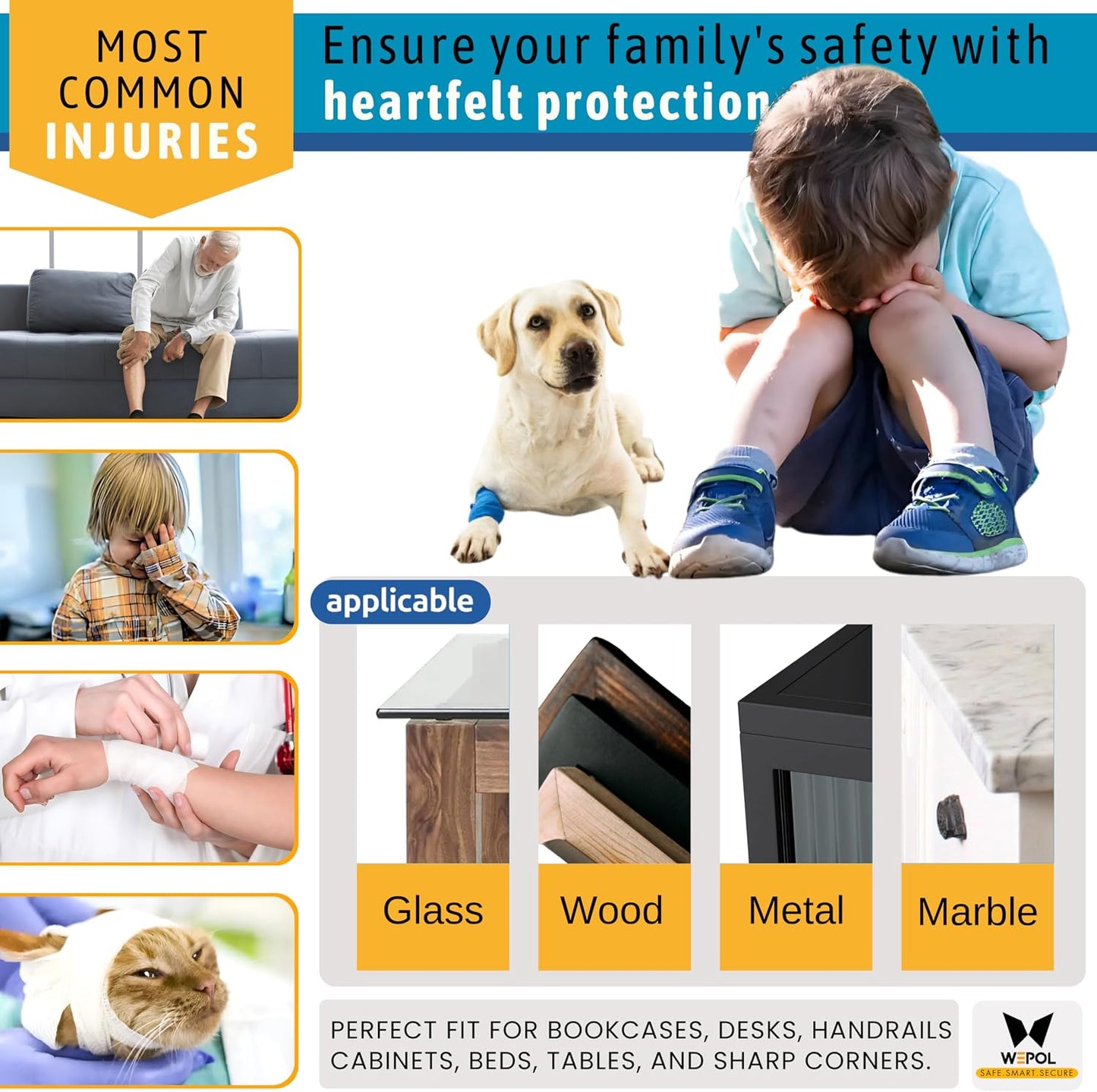 Soft Foam Corner Protectors for Baby, Bed Frame Corner Guards, Sharp Edge Desk Furniture Safety Cover Bumpers for Kids, Adhesive Pre-Taped Rubber Padding Cushion (Black, 4 Pack)