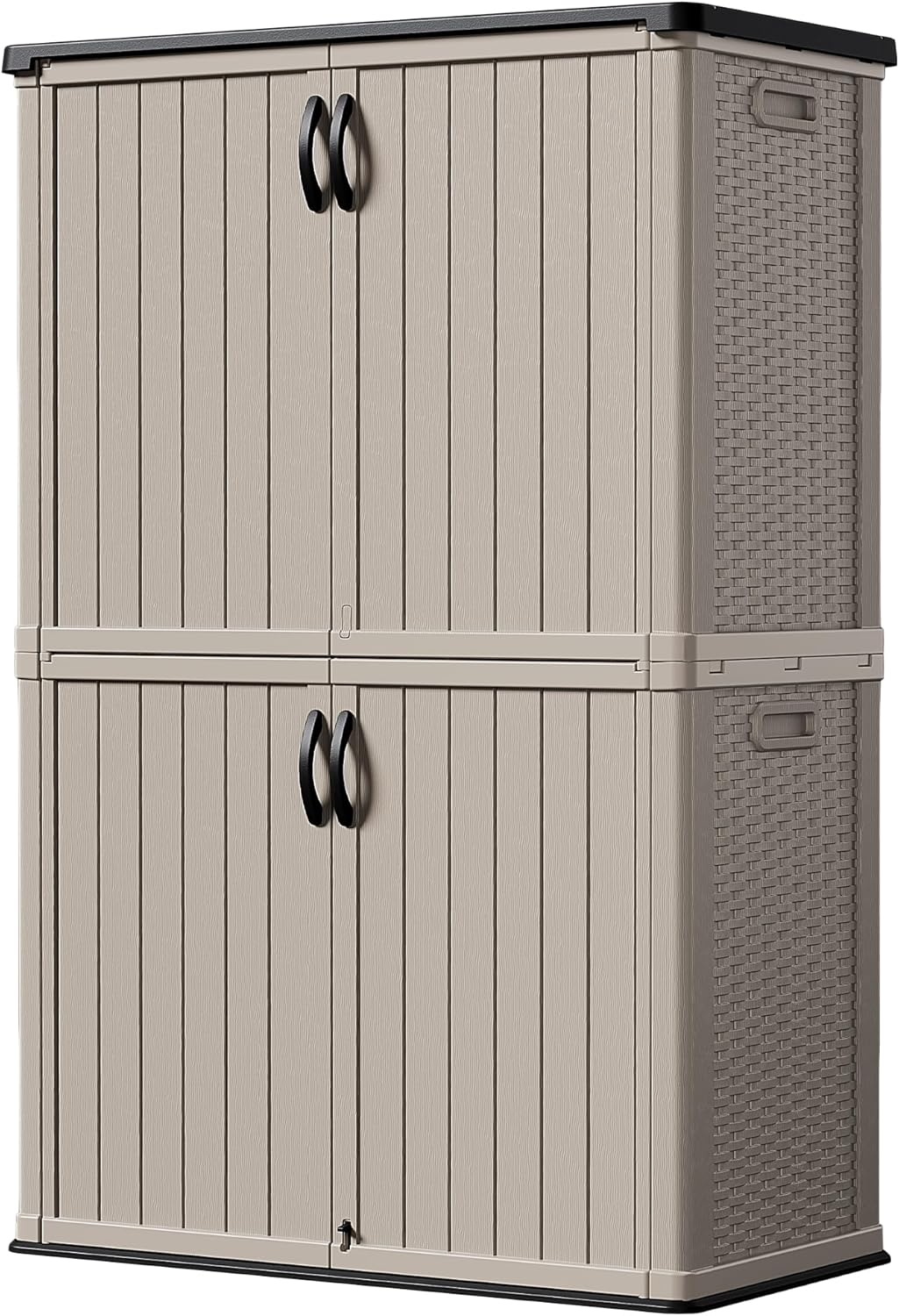 Devoko Outdoor Storage Cabinet 26 Cu Ft with Lockable Doors, Horizontal Storage Shed Waterproof Patio Tools Storage Box for Sofa Cushions, Gardening Tools and Accessories (Beige)