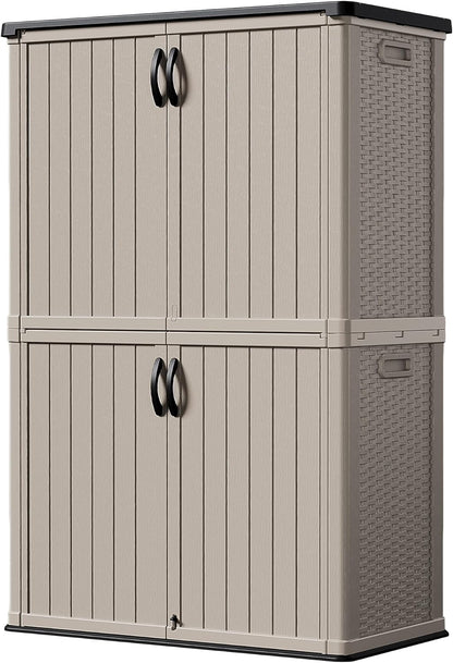 Devoko Outdoor Storage Cabinet 26 Cu Ft with Lockable Doors, Horizontal Storage Shed Waterproof Patio Tools Storage Box for Sofa Cushions, Gardening Tools and Accessories (Beige)