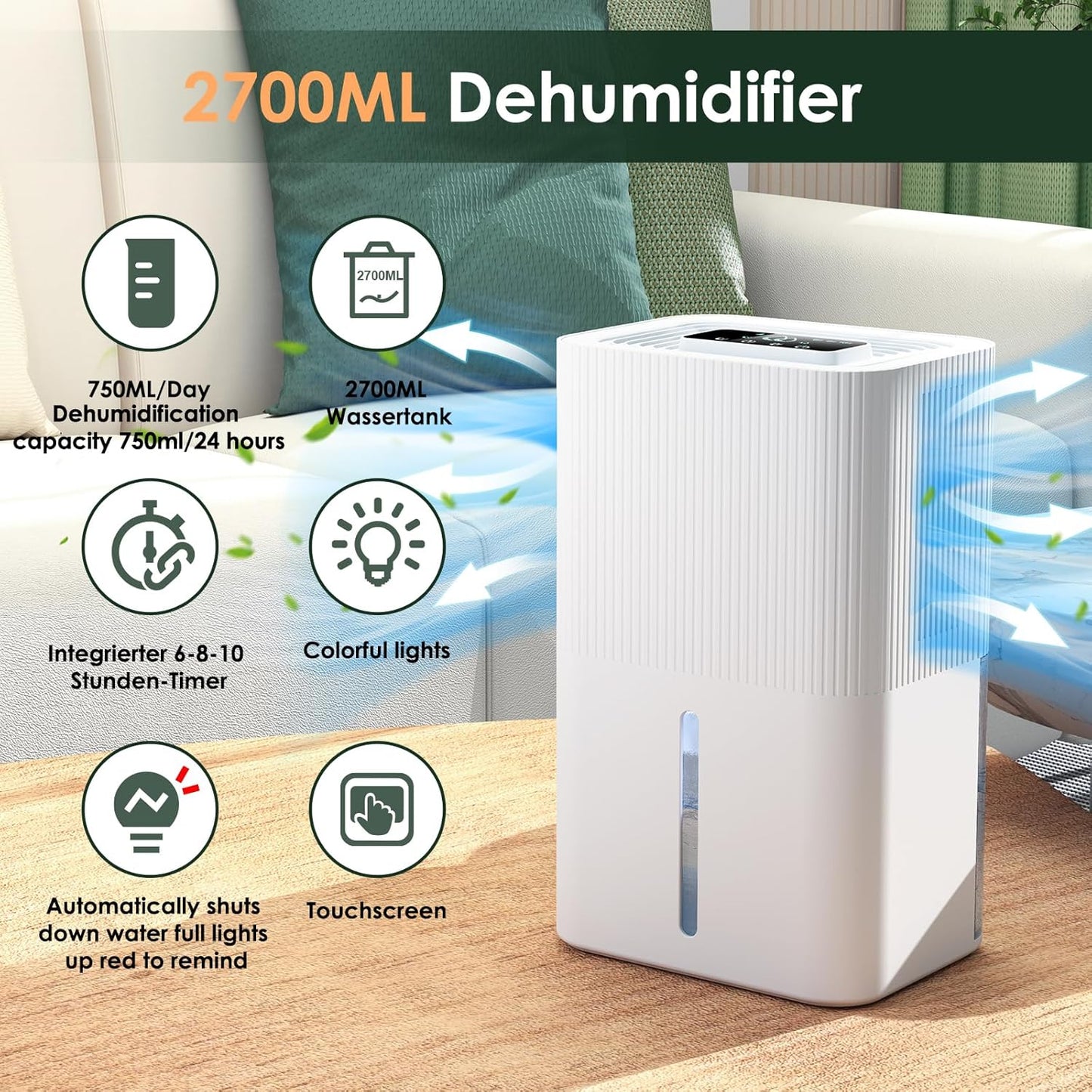 Portable Dehumidifier for Small Room, Bathroom & Closet | 91 OZ Tank | Compact Quiet Dehumidifier for RV, Bedroom (No Basements) | Auto Shut-Off White