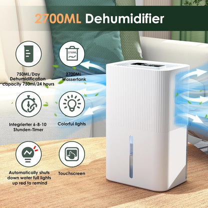 Portable Dehumidifier for Small Room, Bathroom & Closet | 91 OZ Tank | Compact Quiet Dehumidifier for RV, Bedroom (No Basements) | Auto Shut-Off White