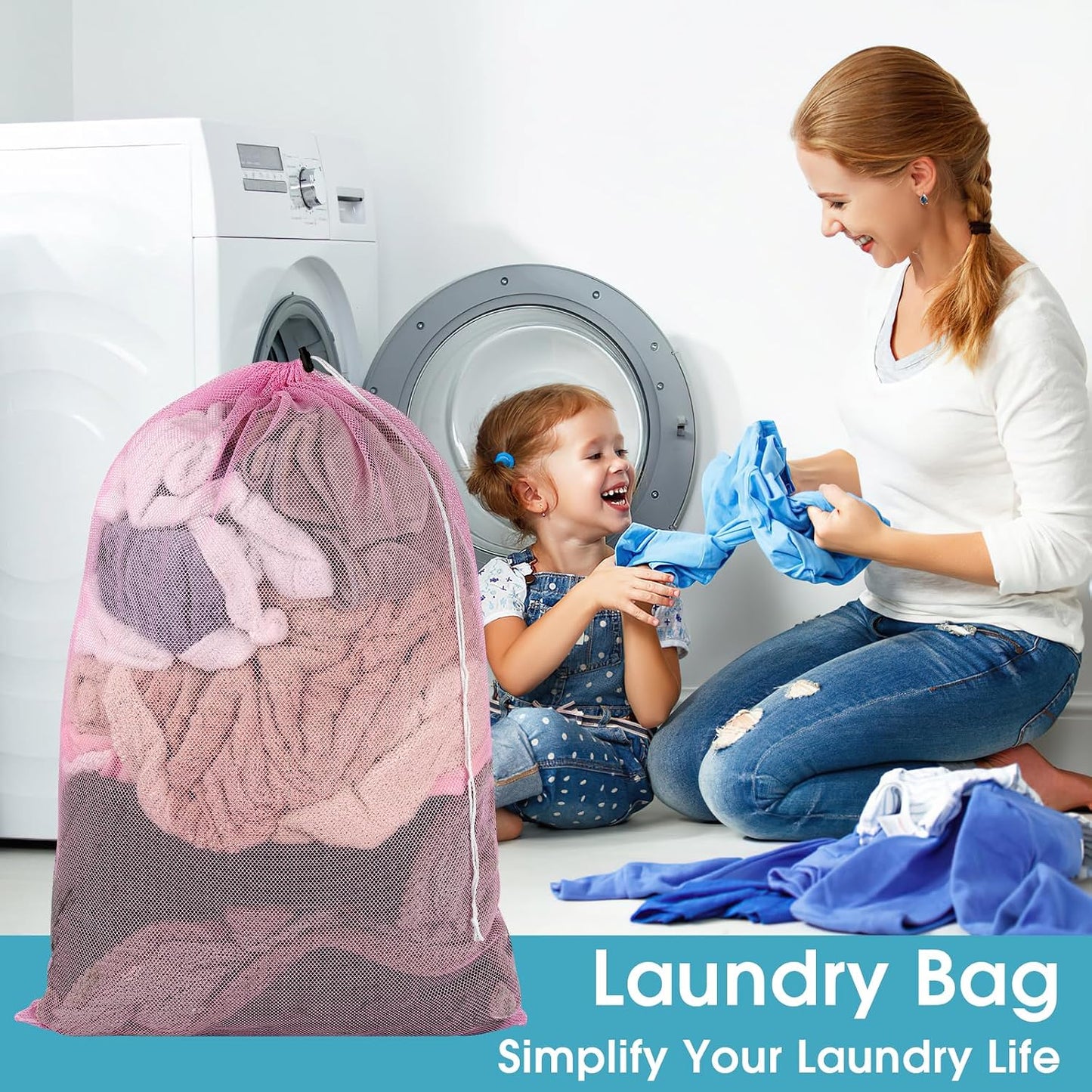 2 Pack Mesh Laundry Bags, 23 x 34 Inches Heavy Duty Mesh Laundry Bag, Large Laundry Drawstring Bag for College, Dorm, Travel, Family and Apartment Dwellers, Black