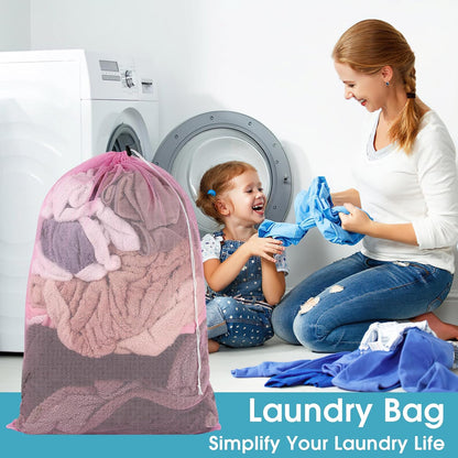 2 Pack Mesh Laundry Bags, 23 x 34 Inches Heavy Duty Mesh Laundry Bag, Large Laundry Drawstring Bag for College, Dorm, Travel, Family and Apartment Dwellers, Black