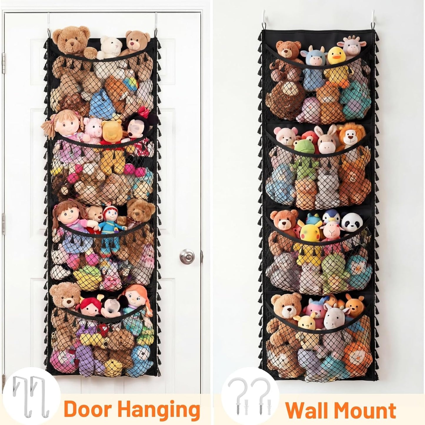 Ofiray-home Cotton Over The Door Stuffed Animal Storage | Toy Organizer for Storage Plush Toys, Stuffed Animal Holder with 4 Large Pockets, Hanging Door Organizer for Nursery