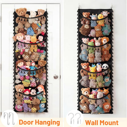 Ofiray-home Cotton Over The Door Stuffed Animal Storage | Toy Organizer for Storage Plush Toys, Stuffed Animal Holder with 4 Large Pockets, Hanging Door Organizer for Nursery