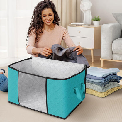 Fab totes 6 Pack Storage Bags for Clothes and Blanket, Foldable Closet Organizers and Storage with Zippers, Clear Window and Handles, Fabric Storage Bins for Sweater, Comforter, Bedding,Linen Sheets