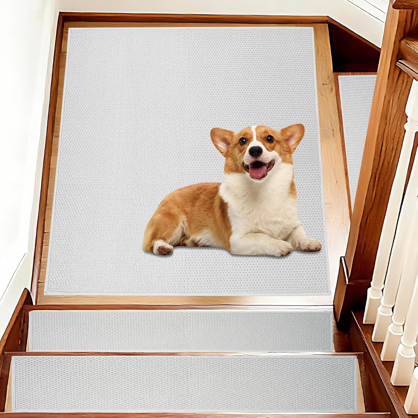 Carpet Stairs Runner for Wood Stairs, 30"x 30",Reusable Washable Self-Stick Stair Treads, for Indoor Steps, Non Slip for Kids Elders and Pets Stair Mats Residue Free, Beige 1-Pack