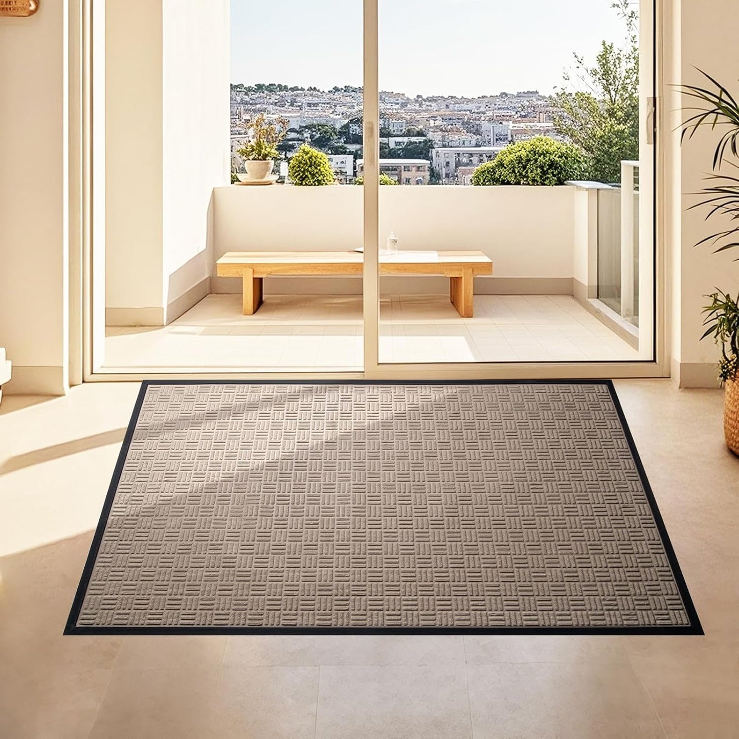 Mibao Front Door Mat, Heavy Duty Durable Welcome Mat for Outdoor Indoor, Dirt Trapper Waterproof Super Absorbent Door Mat for Entryway Outside Patio Porch, 29.5" x 17", Grey