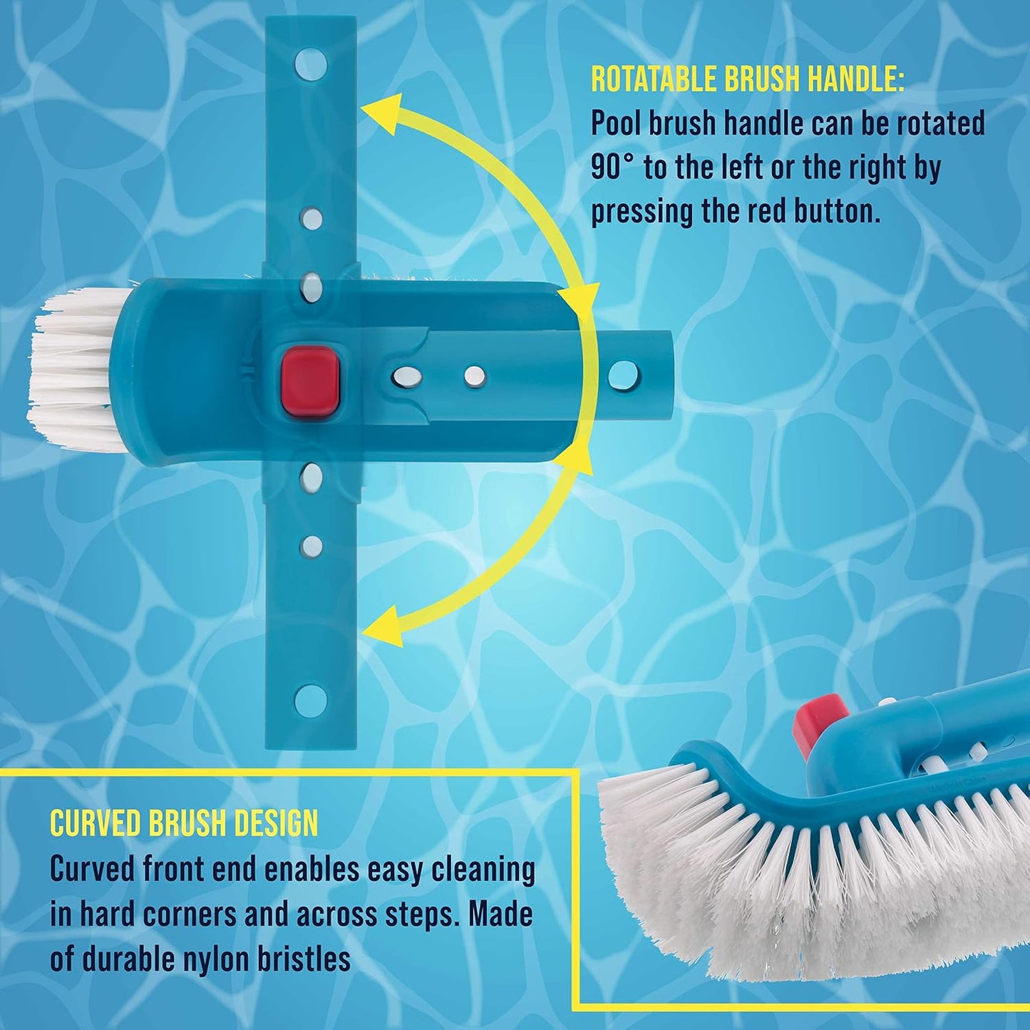 U.S. Pool Supply Pool Brush Head for Inground Pools, Hot Tub, Spa - Corner and Step Pool Scrubber Brush with 180° Handle Rotation, Scrub Bristles - Cleaning Debris - Above Ground Swimming, Bathroom