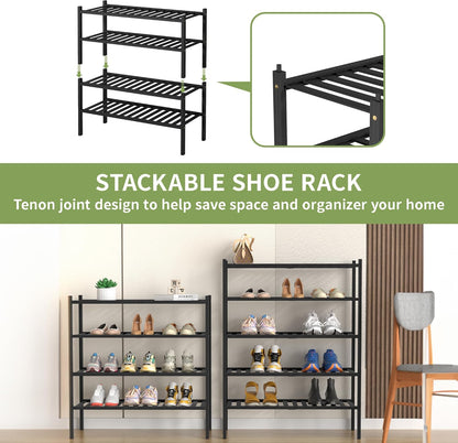ROMGUAR CRAFT 3 Tier Bamboo Shoe Rack for Closet Free Standing Wood Shoe Shelf Storage Organizer for Entryway Small Space Stackable 27"x11"x20" (Natural)