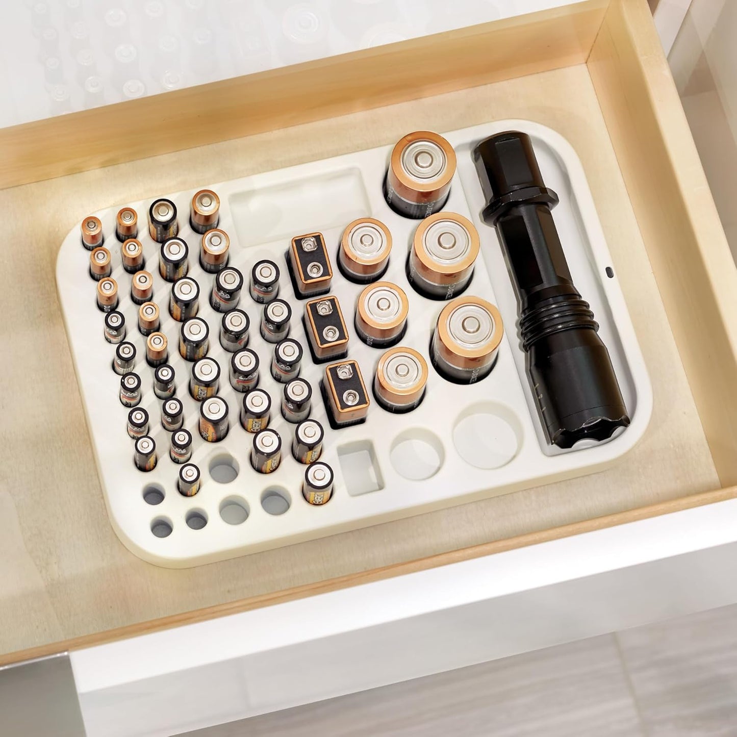 iDesign Plastic Divided Battery Organizer Insert, Coconut | 7.6" x 11.1" x 1"
