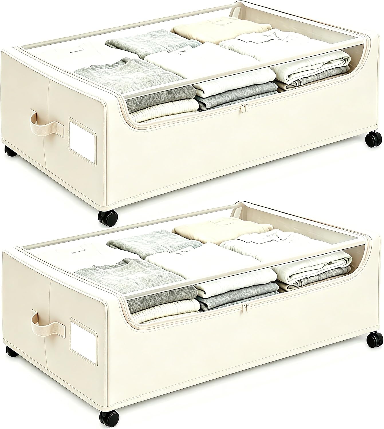 Under Bed Storage with Wheels, 2-Pack Under the Bed Storage Containers with Clear Lids & Label, Underbed Storage Bins, XXXL 85L 11 inches Rolling Metal Drawer for Clothes, Shoes, Toys, Books - Gray