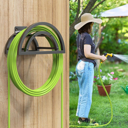 OLV Hose Holder Wall Mount, Outdoor Water Hose Holder Holds 125-ft Hose, Heavy Duty Metal Detachable Hose Hanger Reel Storage Organizer, Hose Rack for Outside Garden Lawn Yard Farm, Black