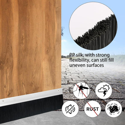 Double Brush Door Sweep 1 Pack, Retsun 3" x 39.3" Heavy Duty Aluminum Door Bottom Seal for Garage, Roll-Up & Exterior Doors, Screw-On Gap Blocker for Wide Gaps, Door Draft Stopper (3 FT, D-3in, 1)