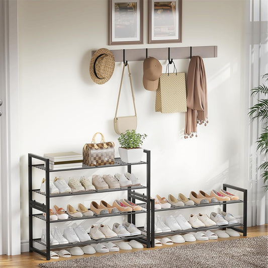 Stackable Shoe Rack, 6 Tier Metal Shoes Rack Storage Organizer,Large Capacity Shoe Shelf Max Holds 30 Pairs of Shoes,Sturdy and Stable, for Closet, Entryway,Garage，Black