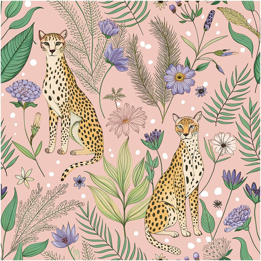 Floralplus Peel and Stick Wallpaper Leopard Jungle Removable Wallpaper for Bathroom Renter Friendly Wallpapers Self Adhesive Animal Floral Contact Paper for Accent Wall 17.5 x 118 in