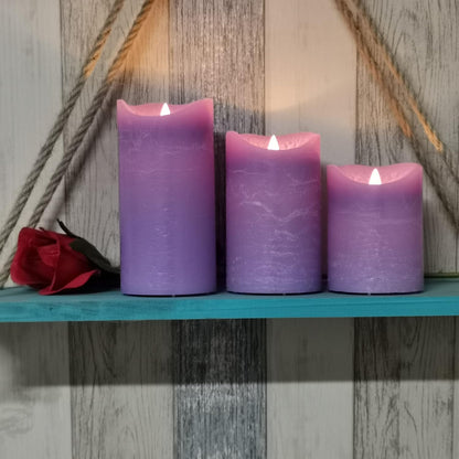 Battery Operated Flameless Candles with Remote Timer Real Wax Realistic Bright Flicker Flickering Electric Electronic LED Pillar Lights Home Wedding Party Decorations Set of 3 Rustic Texture Gray Grey