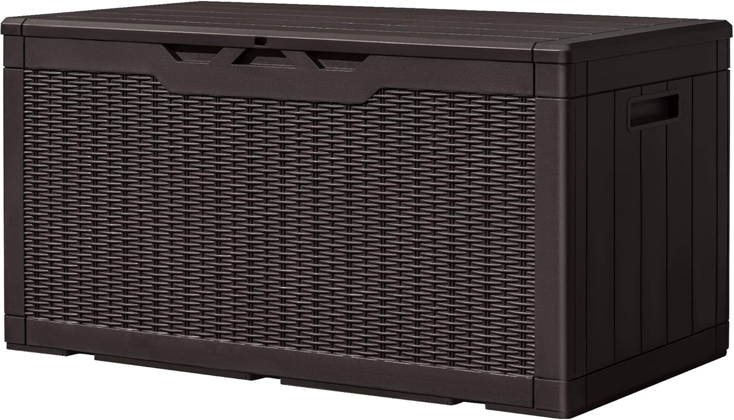 Greesum Outdoor Storage Box 31 Gallon Storage Box with Lid for Patio Furniture, Garden Tools, Pool Supplies, Waterproof and UV Resistant, Lockable, Dark Black
