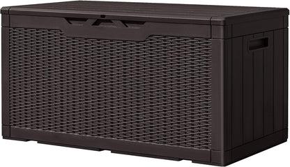 Greesum Outdoor Storage Box 31 Gallon Storage Box with Lid for Patio Furniture, Garden Tools, Pool Supplies, Waterproof and UV Resistant, Lockable, Dark Black