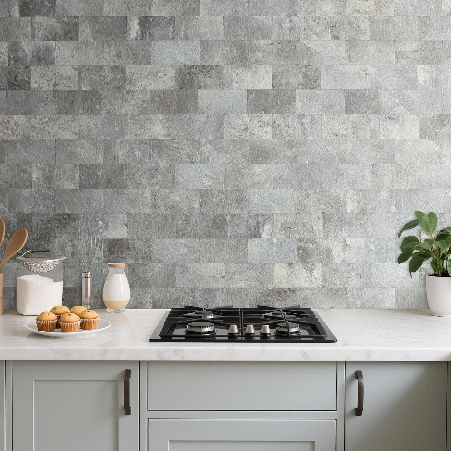 AULIGET 100 Piece Rust Slate Peel and Stick Backsplash Wall Tiles, 3" x 6" PVC Faux Stone Stick on Tiles for Backsplash Kitchen, Bathroom, Laundry Room, Camper, Fireplace