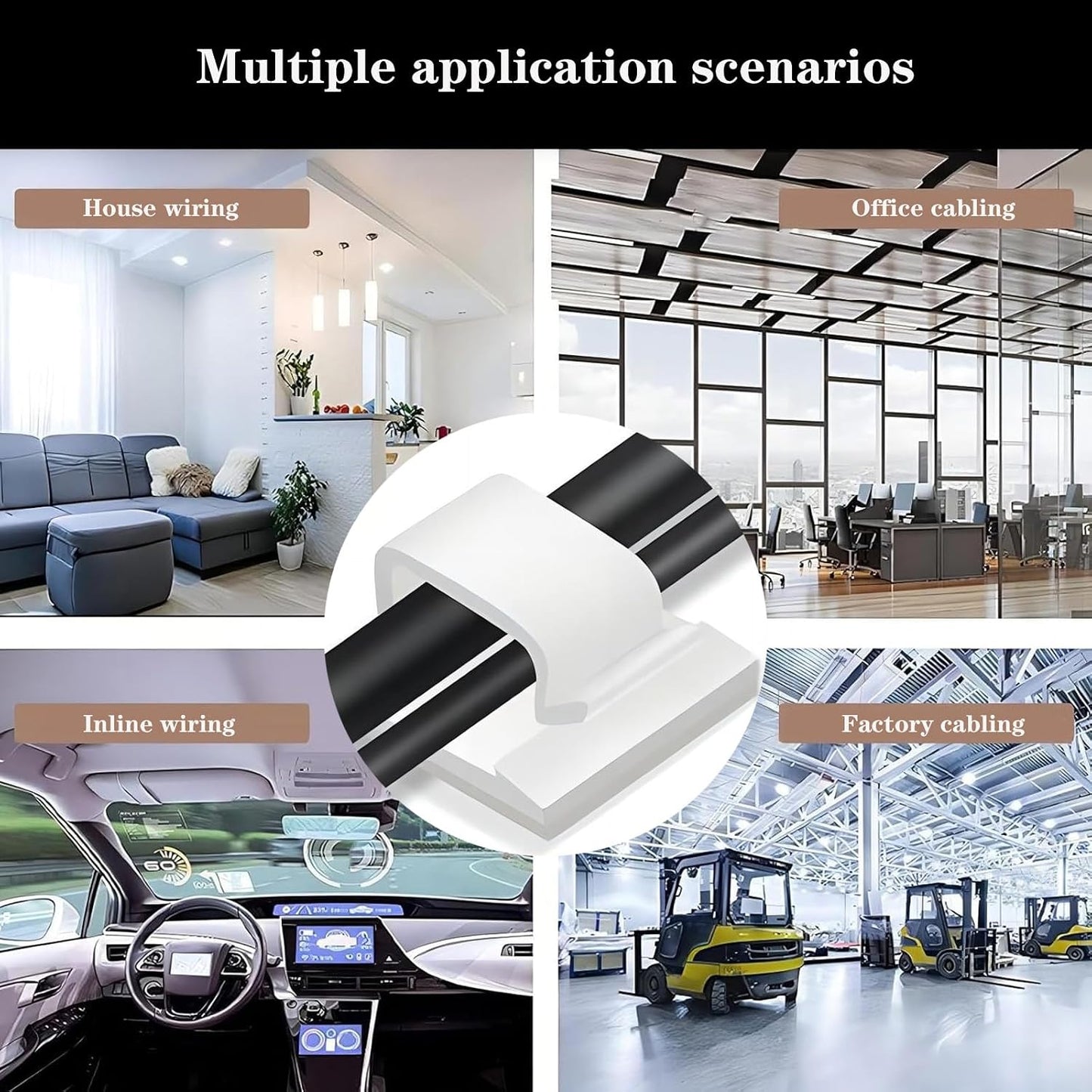 Cable Clips，50PCS Electrical Cord Management Adhesive Cable Wire Clip Wire Clips wall，Used for Cars, Offices, and Homes Cable Clips Cord Organizer (Transparent)