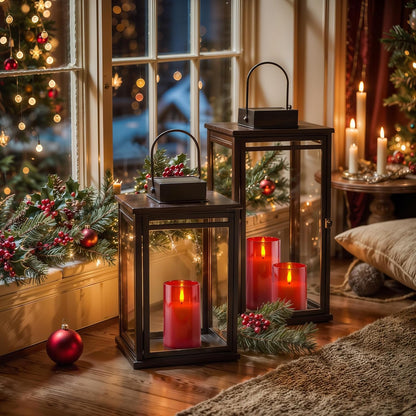 Homemory Green Glass Flameless Candles, Battery Operated LED Pillar Candles with Remote Control and Timer, Radiance Candles, Real Wax, Set of 3,D3 xH4 5" 6"