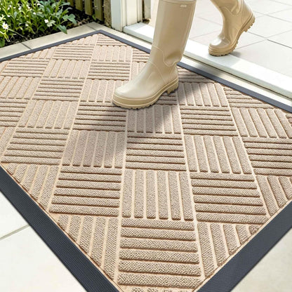 OLANLY Front Door Mat Outside Entrance 29.5x17, Absorbent, Heavy Duty Sturdy Natural Rubber Doormat Indoor Outdoor, Stain and Fade Resistant, Non-Slip Low Profile Floor Mat for Entryway, Grey Diamond