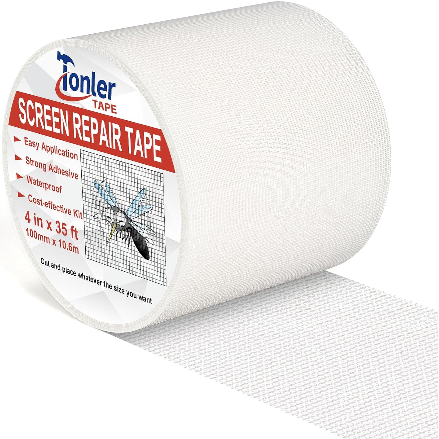 Window Screen Repair Tape 2 in x 40 FT Fiberglass Strong Adhesive Screen Patch, Waterproof Mesh Repair Kit for Window & Door Screen Holes Tears - Gray