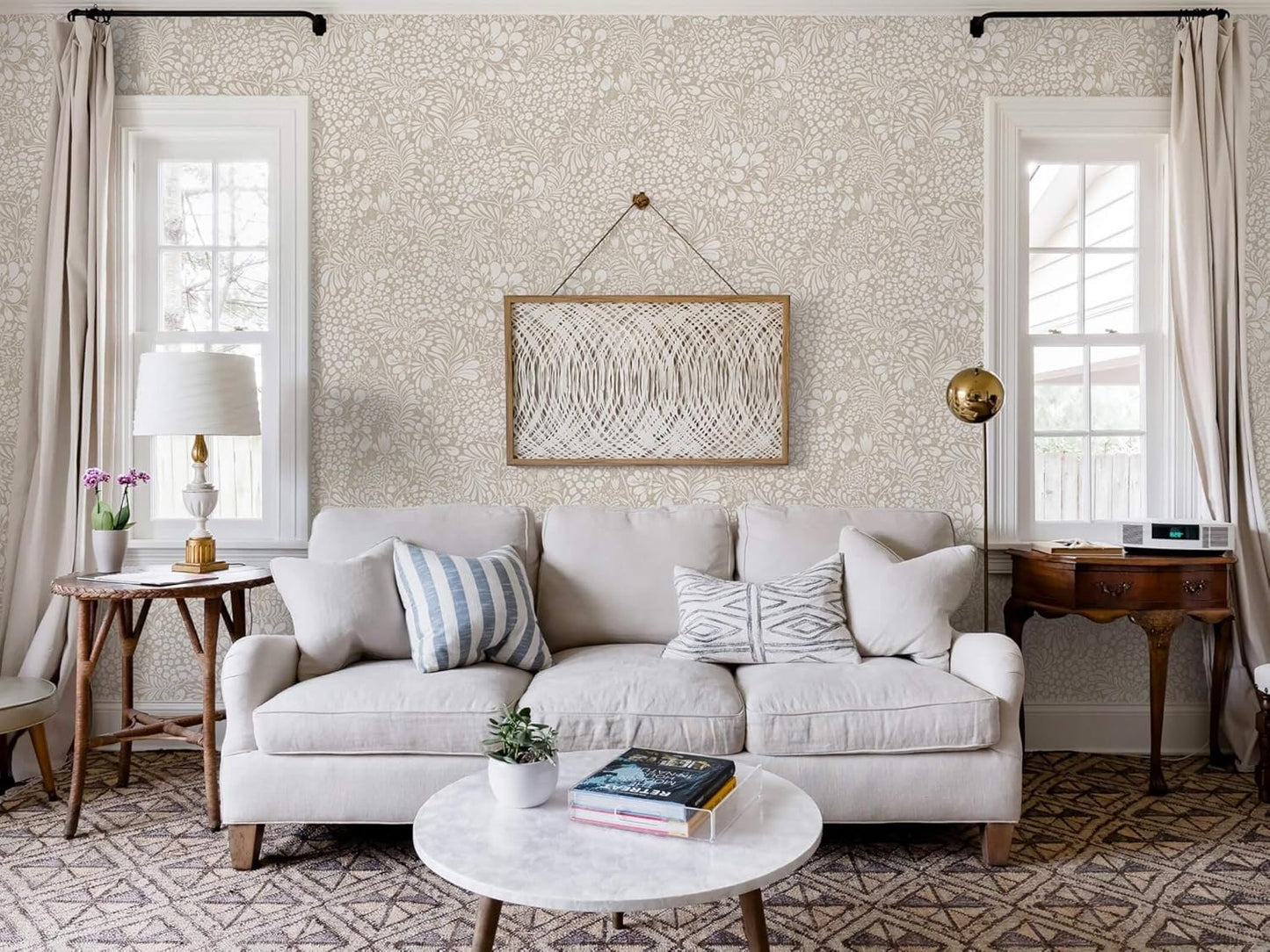 Heroad Peel and Stick Wallpaper Boho Beige Contact Paper Floral Wall Paper Removable Self Adhesive Wallpaper for Cabinet Bedroom Living Room Entryway Walls Bathroom Waterproof Vinyl Roll 17.3''x78.7''